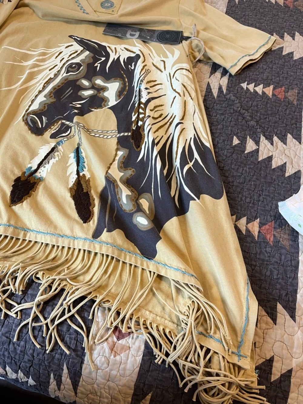 Double D Ranch Mustard Horse Graphic Fringe Tee - Picture 2 of 6